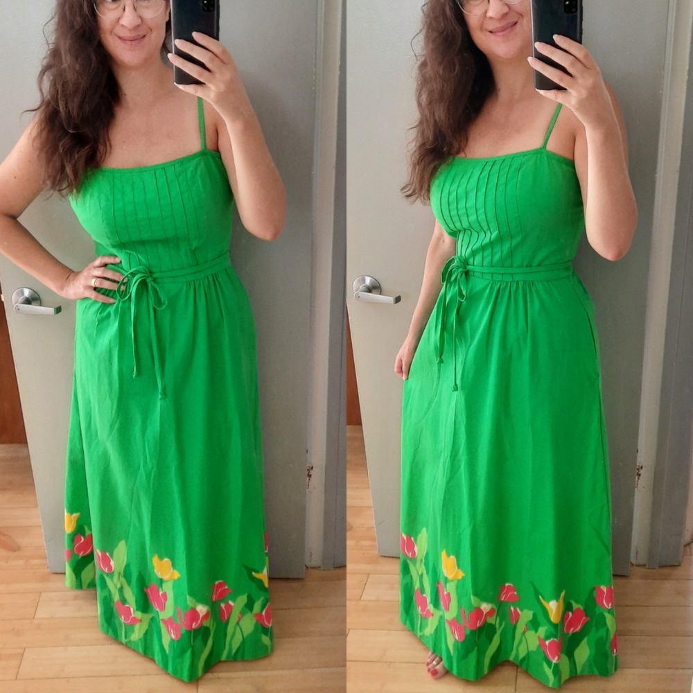Vintage 70s Malia Maxi Dress Green Tulip Sz M